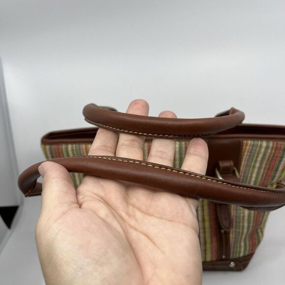 Etienne Aigner Woven Striped Purse Shoulder Bag Brown 10" X‎ 9"X 4" Bag Charm - Picture 3 of 16